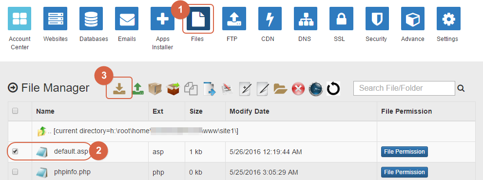 How to upload files or download files from control panel?