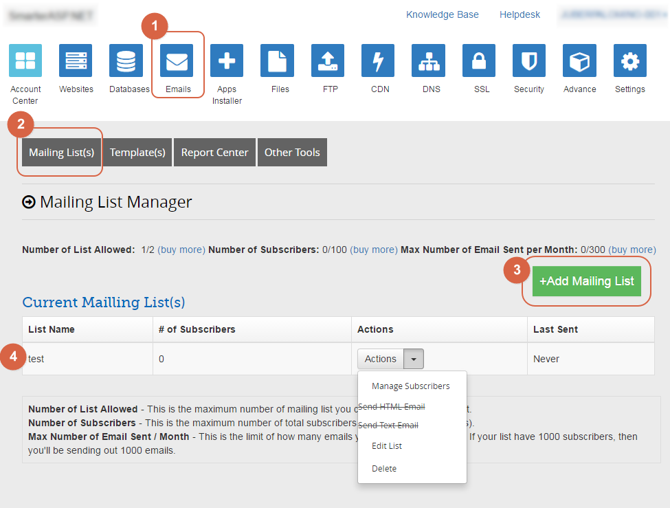 How to create mailing list and the templates smarterasp