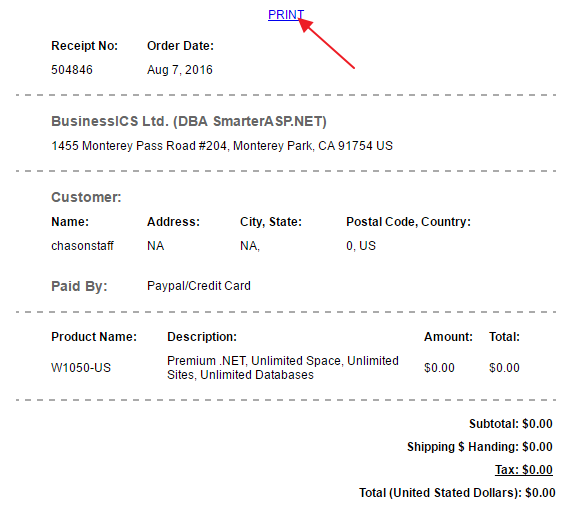 where can i print my purchases receipt smarteraspnet