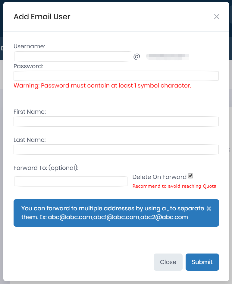 Create email account of your domain from hosting control panel
