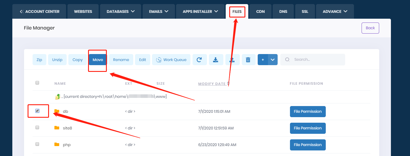 How to move a file/folder to another directoy with file manager in